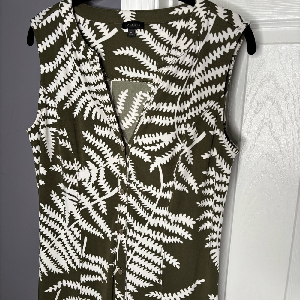 Talbots Olive Green White Button Front Sleeveless… - image 2